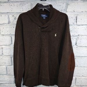 Polo Ralph Lauren Sweater Men's XL Pullover Button Collar Brown mock turtlwneck